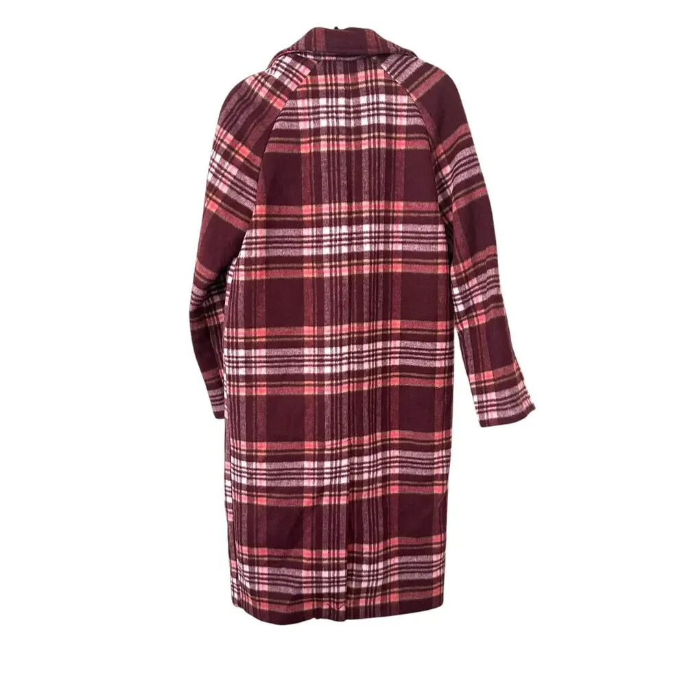 AVEC LES FILLES‎ Plaid Oversized Double Face Coat Pink Burgundy XS
